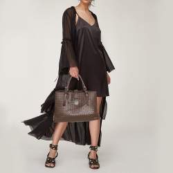 Pre Owned Bottega Veneta Dark Brown Intrecciato Leather Large Roma Tote