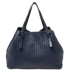 مملوكة مسبقًا حقيبة يد بوتيغا فينيتا سيستا كبيرة جلد إنديجو انترشياتو 