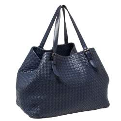 مملوكة مسبقًا حقيبة يد بوتيغا فينيتا سيستا كبيرة جلد إنديجو انترشياتو 