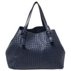 مملوكة مسبقًا حقيبة يد بوتيغا فينيتا سيستا كبيرة جلد إنديجو انترشياتو 