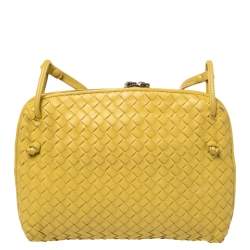 Pre Owned Bottega Veneta Yellow Intrecciato Leather Nodini Crossbody Bag