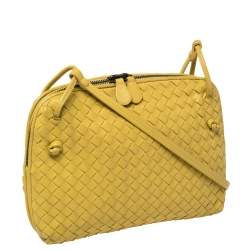 Pre Owned Bottega Veneta Yellow Intrecciato Leather Nodini Crossbody Bag