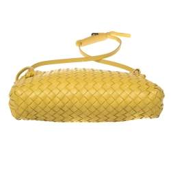 Pre Owned Bottega Veneta Yellow Intrecciato Leather Nodini Crossbody Bag