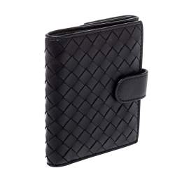Bottega Veneta Black Intrecciato Leather French Wallet 