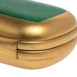Pre Owned Bottega Veneta Gold/Green Gilded Waxed Leather Knot Clutch
