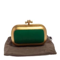 Pre Owned Bottega Veneta Gold/Green Gilded Waxed Leather Knot Clutch