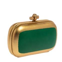 Pre Owned Bottega Veneta Gold/Green Gilded Waxed Leather Knot Clutch