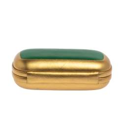 Pre Owned Bottega Veneta Gold/Green Gilded Waxed Leather Knot Clutch