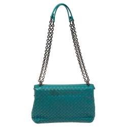 Pre Owned Bottega Veneta Blue  Intrecciato Leather Small Olimpia Shoulder Bag