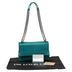 Pre Owned Bottega Veneta Blue  Intrecciato Leather Small Olimpia Shoulder Bag