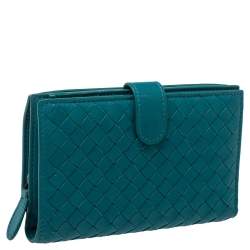 Pre Owned Bottega Veneta Green Intrecciato Leather French Wallet