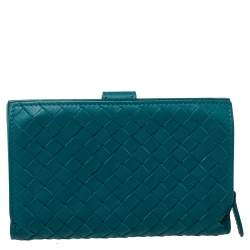 Pre Owned Bottega Veneta Green Intrecciato Leather French Wallet