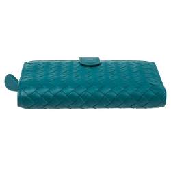 Pre Owned Bottega Veneta Green Intrecciato Leather French Wallet