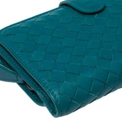 Pre Owned Bottega Veneta Green Intrecciato Leather French Wallet