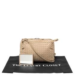 Pre Owned Bottega Veneta Beige Intrecciato Leather Nodini Crossbody Bag