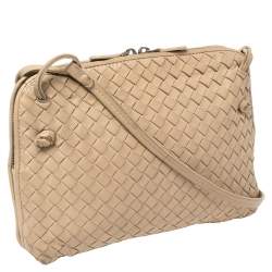 Pre Owned Bottega Veneta Beige Intrecciato Leather Nodini Crossbody Bag