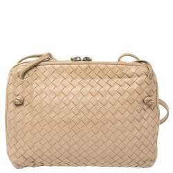 Pre Owned Bottega Veneta Beige Intrecciato Leather Nodini Crossbody Bag