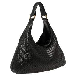 Pre Owned Bottega Veneta Black Intrecciato Leather Hobo