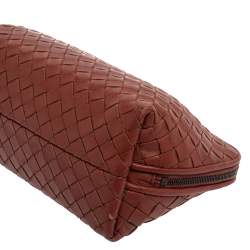 Pre Owned Bottega Veneta Brown Intrecciato Zip Clutch