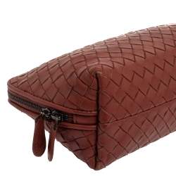 Pre Owned Bottega Veneta Brown Intrecciato Zip Clutch
