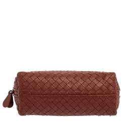 Pre Owned Bottega Veneta Brown Intrecciato Zip Clutch