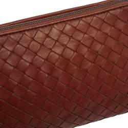 Pre Owned Bottega Veneta Brown Intrecciato Zip Clutch