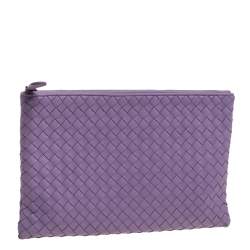 Pre Owned Bottega Veneta Lilac Intrecciato Leather Zip Pouch 