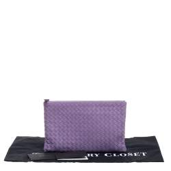 Pre Owned Bottega Veneta Lilac Intrecciato Leather Zip Pouch 
