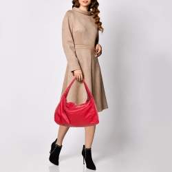 Pre Owned Bottega Veneta Red Intrecciato Leather Large Knot Hobo