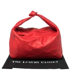 Pre Owned Bottega Veneta Red Intrecciato Leather Large Knot Hobo