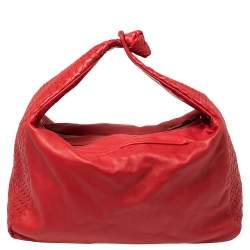 Pre Owned Bottega Veneta Red Intrecciato Leather Large Knot Hobo