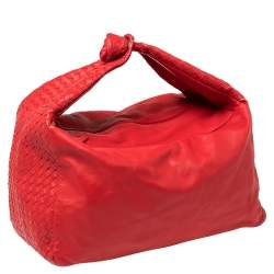 Pre Owned Bottega Veneta Red Intrecciato Leather Large Knot Hobo