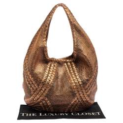 Pre Owned Bottega Veneta Metallic Copper Gold Leather Cervo Hobo