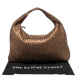 Pre Owned Bottega Veneta Bronze Intrecciato Leather Large Veneta Hobo