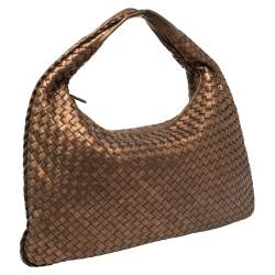 Pre Owned Bottega Veneta Bronze Intrecciato Leather Large Veneta Hobo