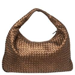 Pre Owned Bottega Veneta Bronze Intrecciato Leather Large Veneta Hobo