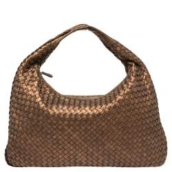 Pre Owned Bottega Veneta Bronze Intrecciato Leather Large Veneta Hobo