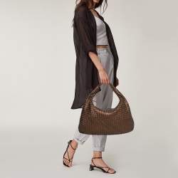 Pre Owned Bottega Veneta Bronze Intrecciato Leather Large Veneta Hobo