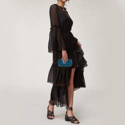 Pre Owned Bottega Veneta Blue Satin and Snakeskin Trim Knot Clutch