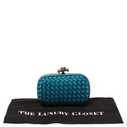 Pre Owned Bottega Veneta Blue Satin and Snakeskin Trim Knot Clutch