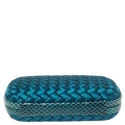 Pre Owned Bottega Veneta Blue Satin and Snakeskin Trim Knot Clutch