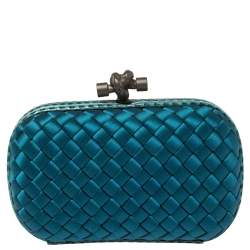 Pre Owned Bottega Veneta Blue Satin and Snakeskin Trim Knot Clutch
