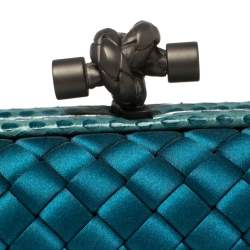 Pre Owned Bottega Veneta Blue Satin and Snakeskin Trim Knot Clutch