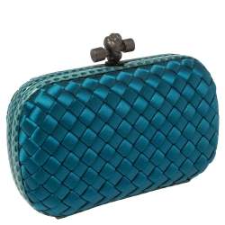 Pre Owned Bottega Veneta Blue Satin and Snakeskin Trim Knot Clutch