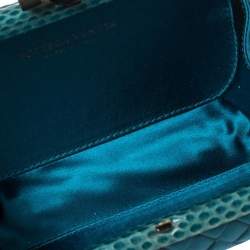 Pre Owned Bottega Veneta Blue Satin and Snakeskin Trim Knot Clutch