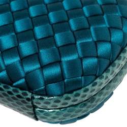 Pre Owned Bottega Veneta Blue Satin and Snakeskin Trim Knot Clutch