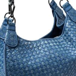 Pre Owned Bottega Veneta Blue Leather Intrecciato Hobo