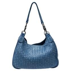 Pre Owned Bottega Veneta Blue Leather Intrecciato Hobo