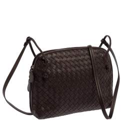 Pre Owned Bottega Veneta Brown Intrecciato Leather Nodini Crossbody Bag