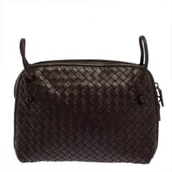 Pre Owned Bottega Veneta Brown Intrecciato Leather Nodini Crossbody Bag